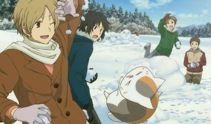 Natsume's Book of Friends takashi-madara-kaname-rest of the boys-snowball-fight-snowman