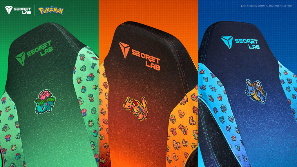 Secretlab Expands Pokémon Collection With New Pixel Art Chair Skins Showcasing Grass, Fire, and Water Pokémon